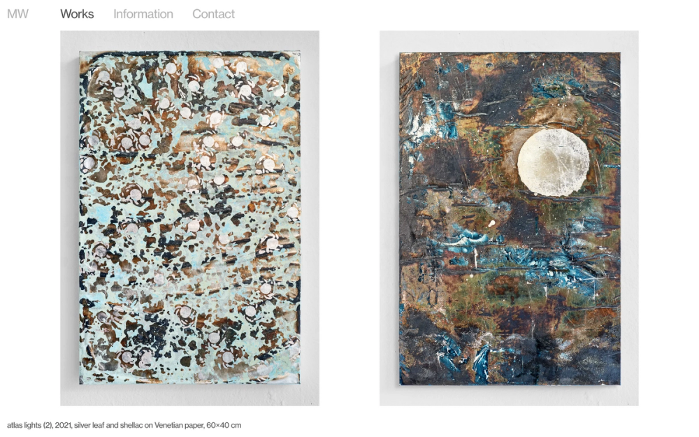 Screenshot of the Magdalena Waller website showing two abstract paintings of the artist next to each other