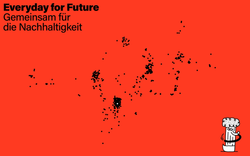 Screenshot from the Everyday for Future presentation with black points on a red background forming the map of South Tyrol