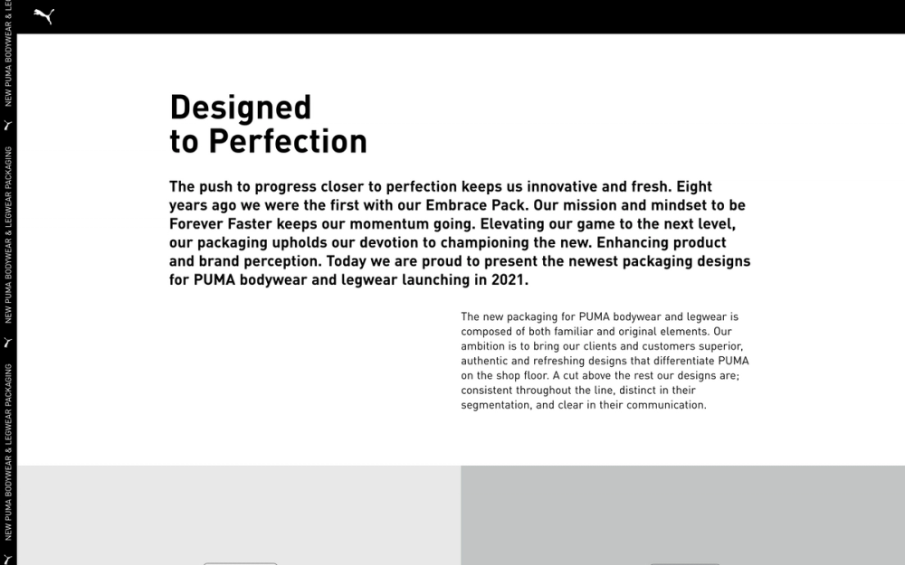 Screenshot of the Phase 2 Puma Bodywear Website showing two text paragraphs