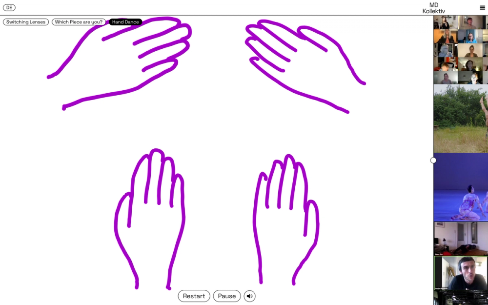 Screenshot from the MD Kollektiv “Play” section with some simple drawings of hands