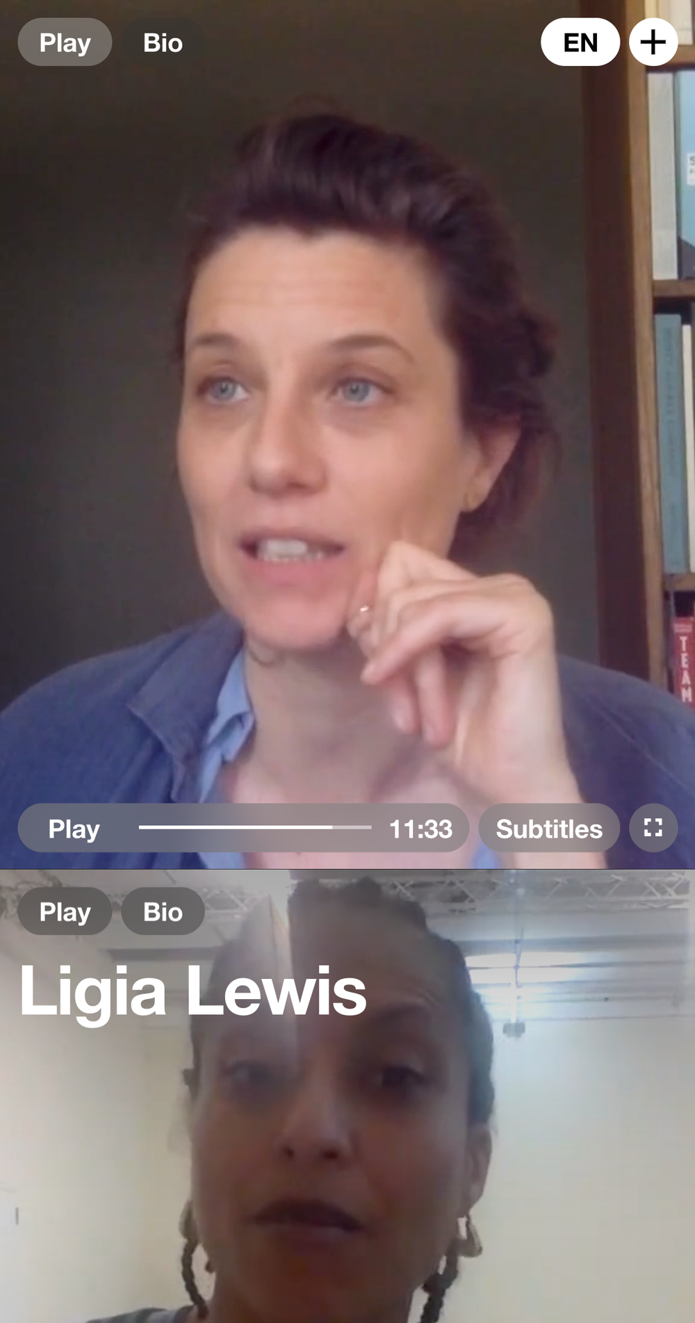 Screenshot from the Modes of Operation mobile website showing a video player with Susanne Kennedy talking