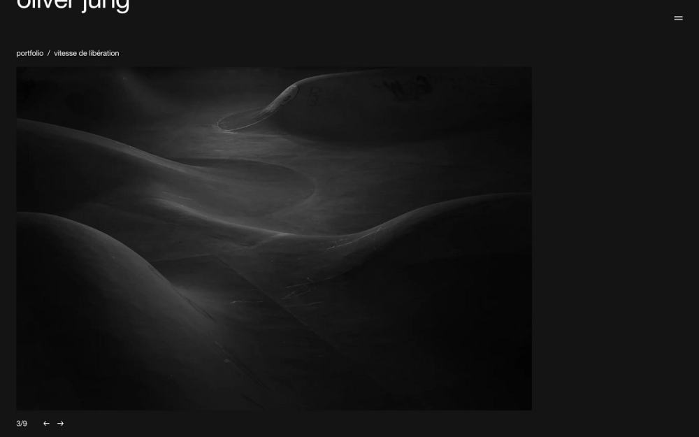 Screenshot from the Oliver Jung website showing a project subpage with an image of a halfpipe