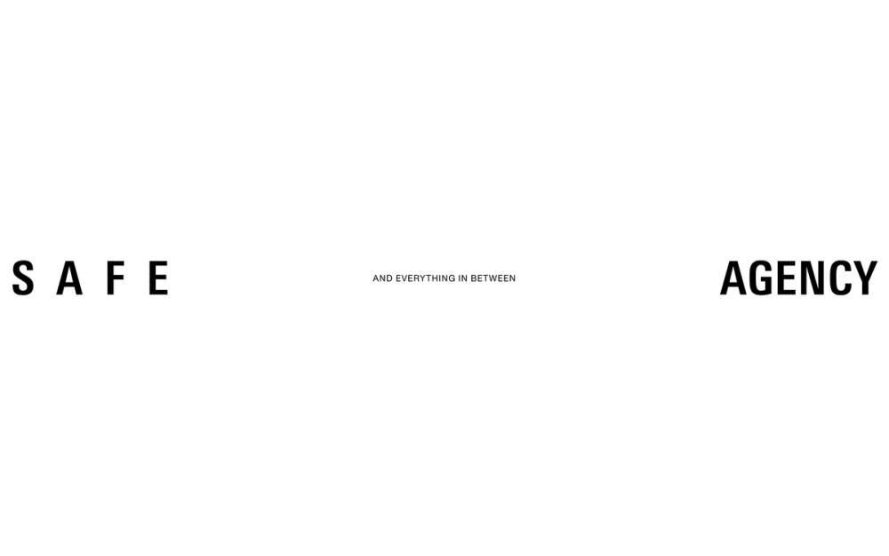 Screenshot of the Safe Agency website showing the logo on a white background