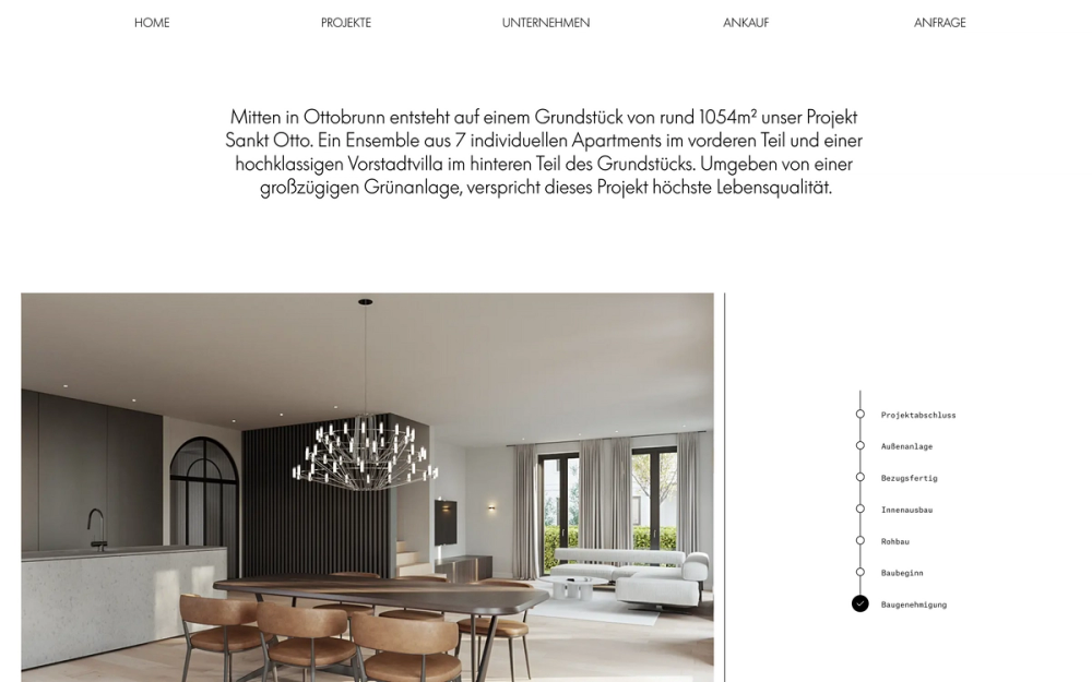 Screenshot from the O&B Living website showing a short text paragraph and a photo of a house interior