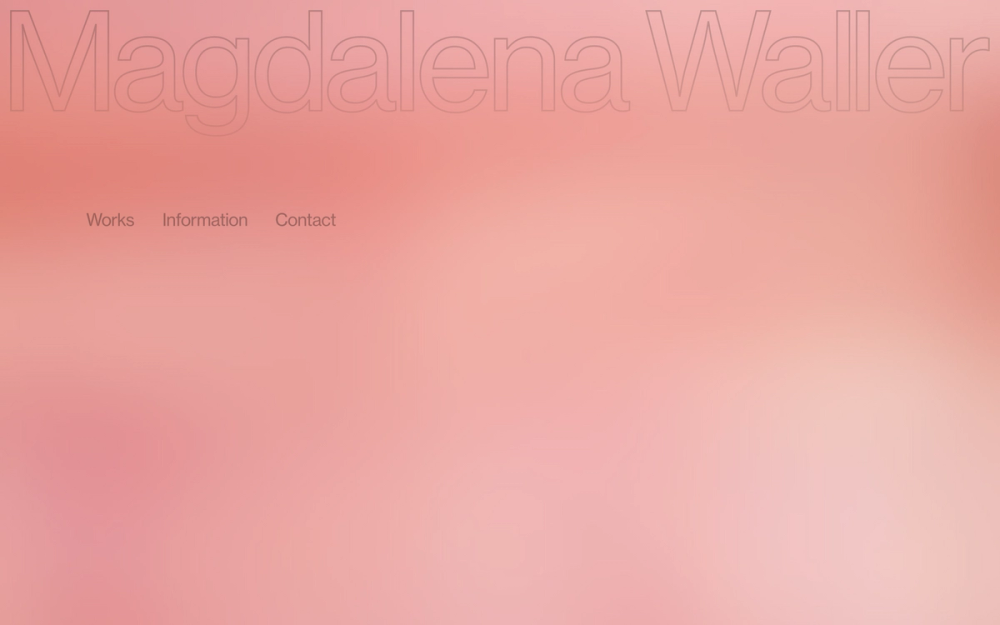 Screenshot of the Magdalena Waller website showing a large logo headline on a light red background