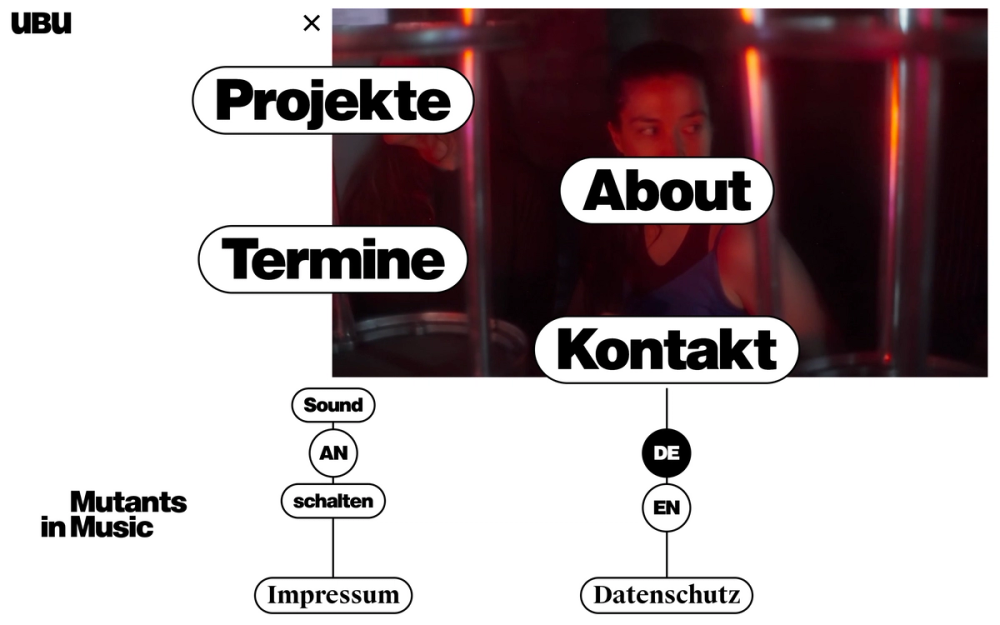 Screenshot of the Ensemble uBu website showing the navigation menu