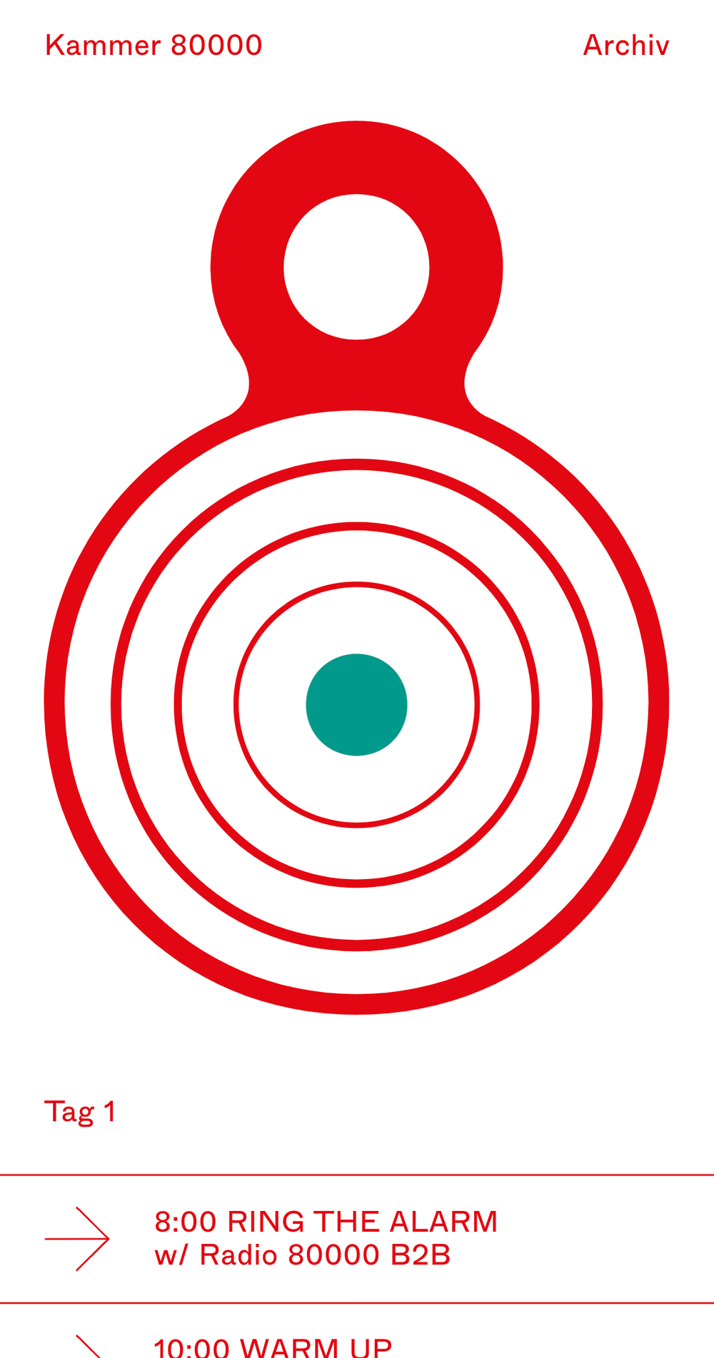 Screenshot of the mobile Kammer 8000 website showing the startscreen with a big red ”8“ logo