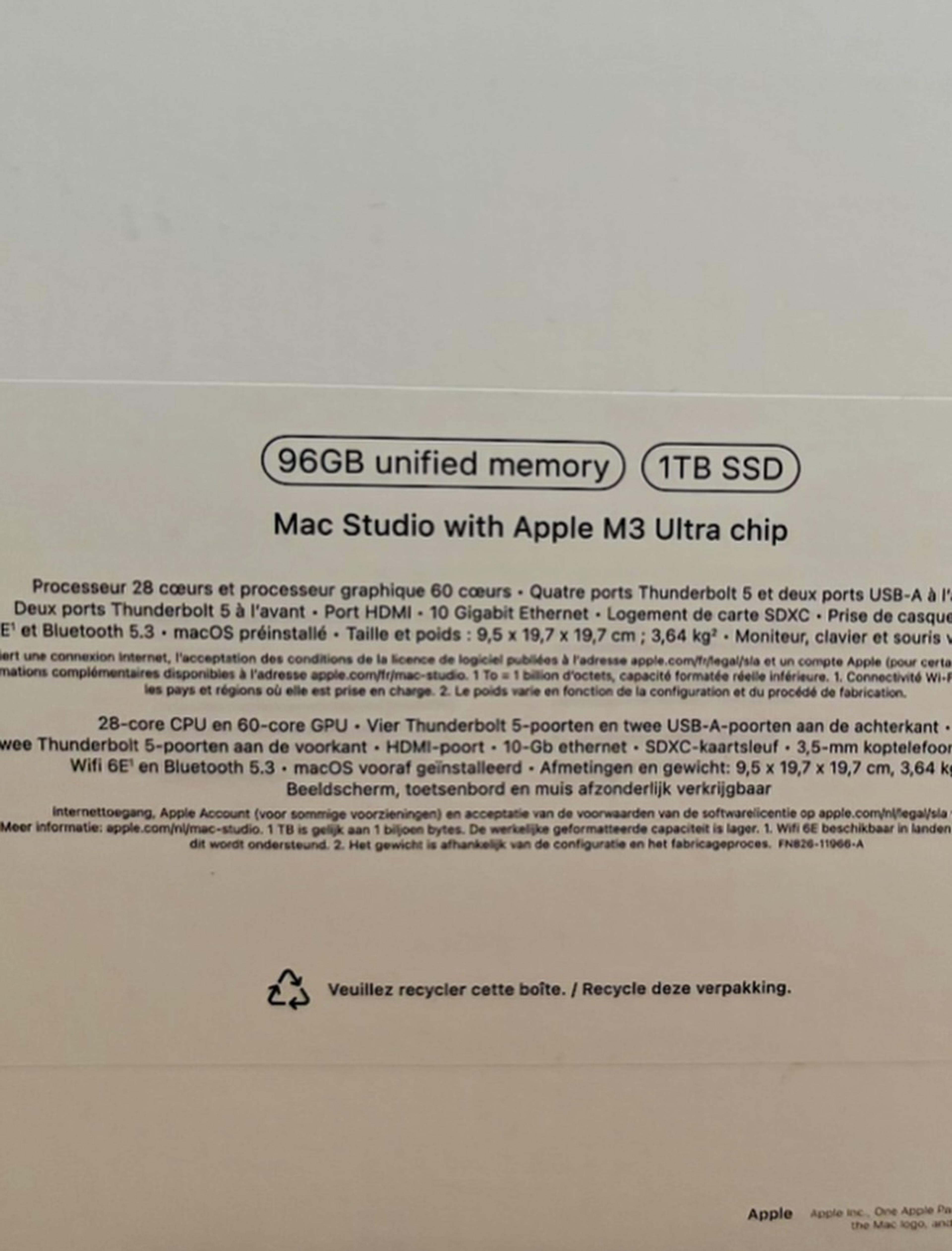 Apple Mac Studio 2024 M3 Ultra 96GB RAM 1TB SSD