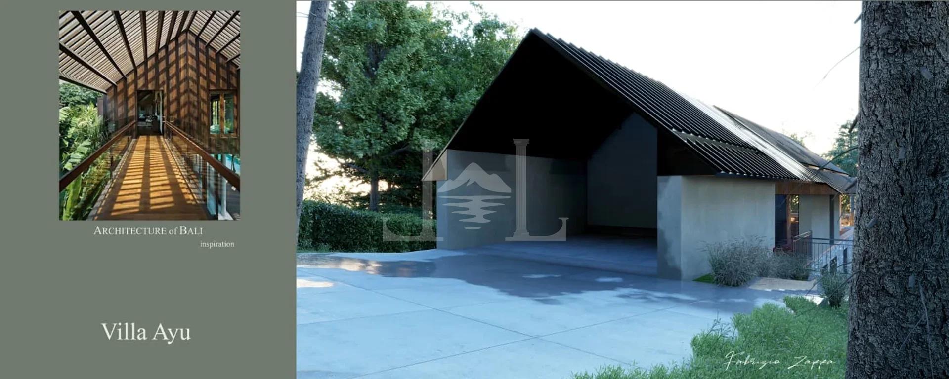 Exterior view highlighting a grand covered entrance and carport area, complete with an elegantly paved driveway.