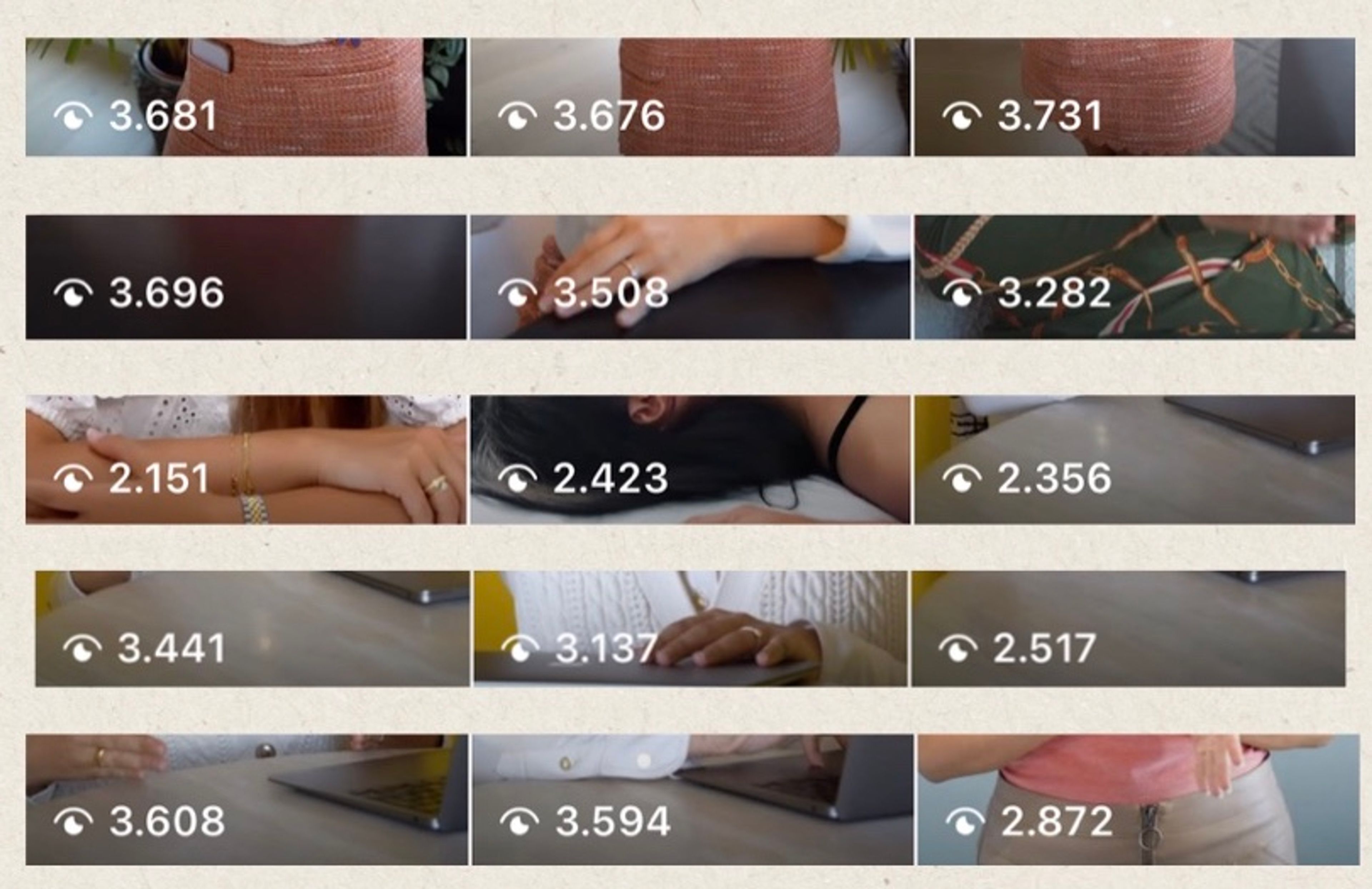 Screenshots der Reels vorher mit 2.000 bis 3.700 Aufrufen