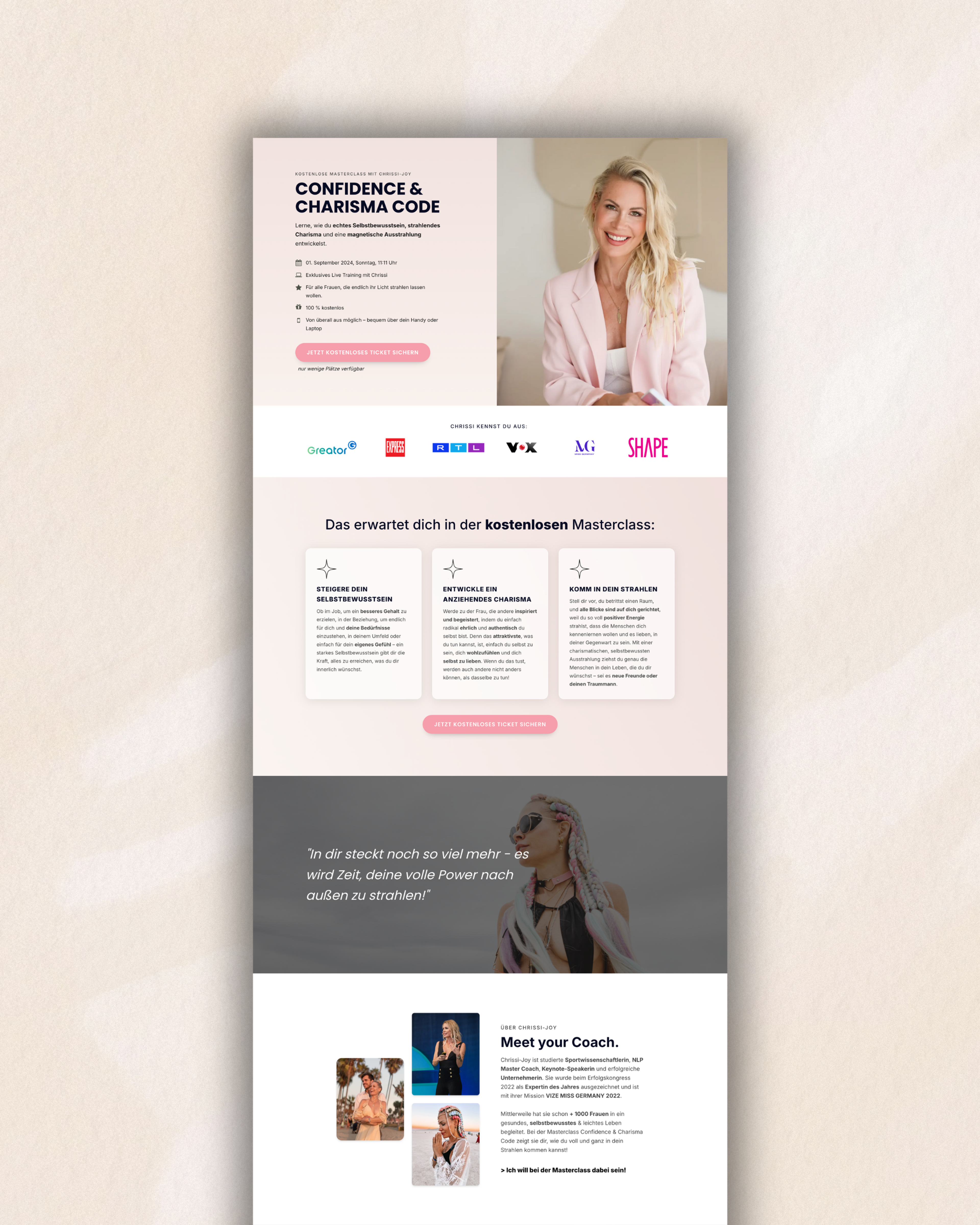 “Confidence Secrets” – landing page & masterclass – Chrissi-Joy