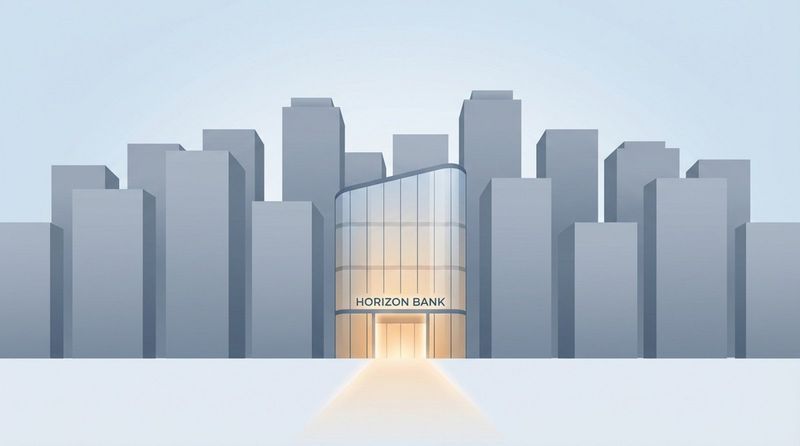 A modern, illuminated building stands out in a uniform cityscape, symbolizing brand differentiation and uniqueness.