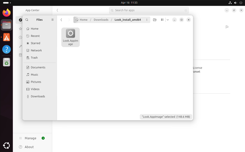 Look App Image file on Linux interface