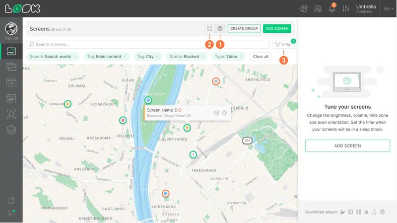 Screens on the map