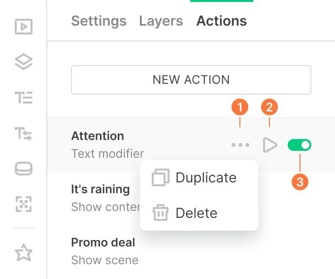 Actions settings