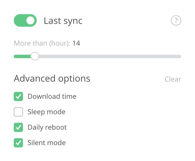 Last sync and advanced settings