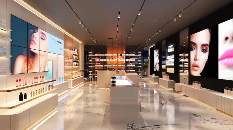 Video wall in the retail beauty store