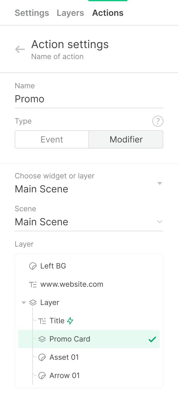Action modifier, visibility