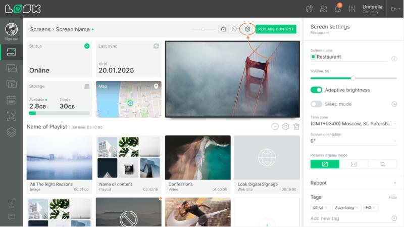 Screen settings UI