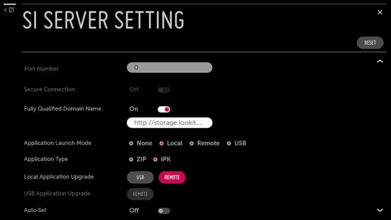 SI Server settings webOS