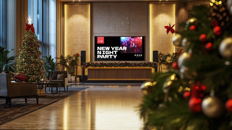 Festive digital signage content for hospitality