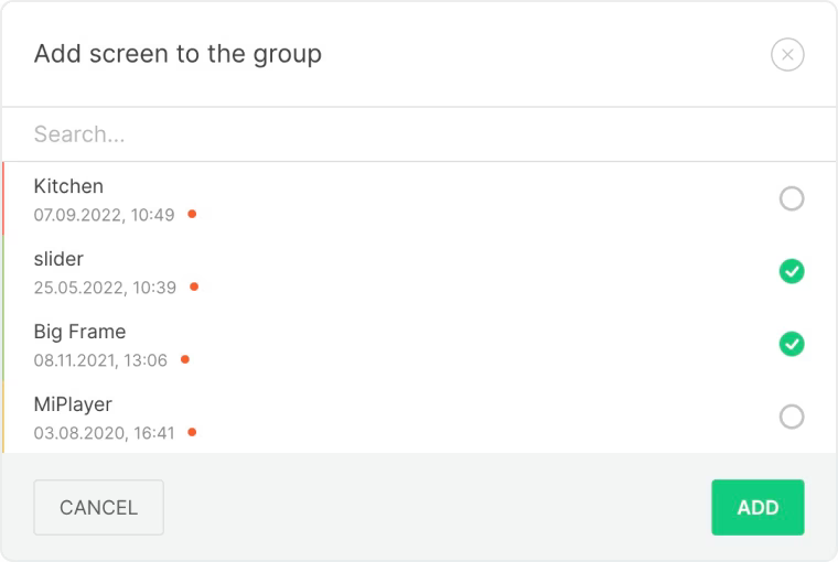 Add screen to the group dialog