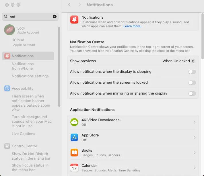 MacOS interface noifiations