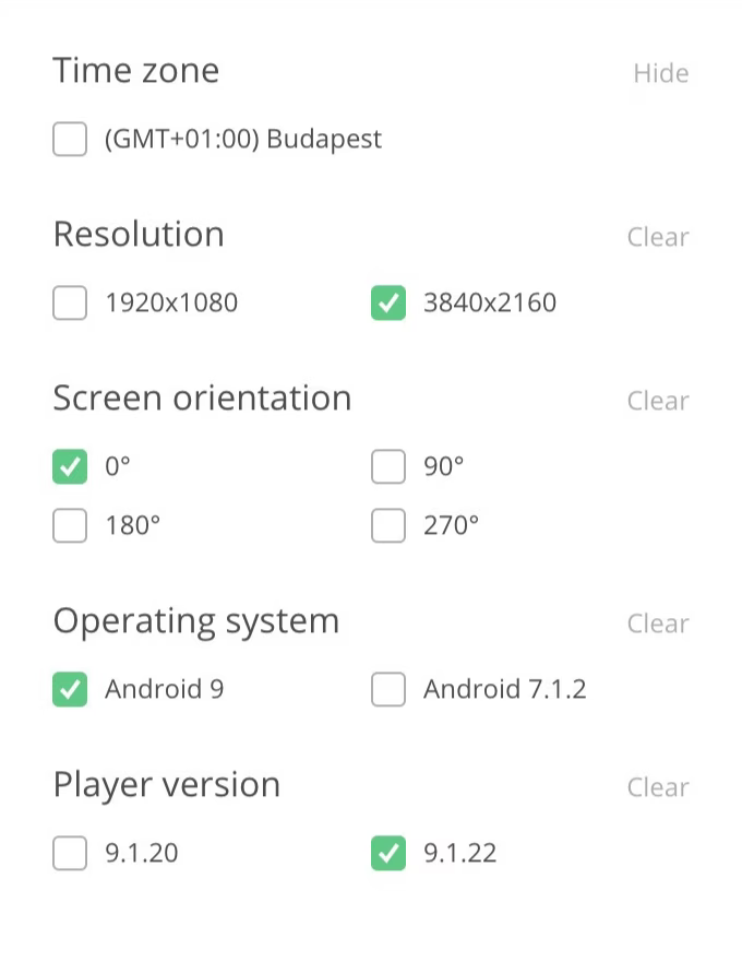 Screen characteristics