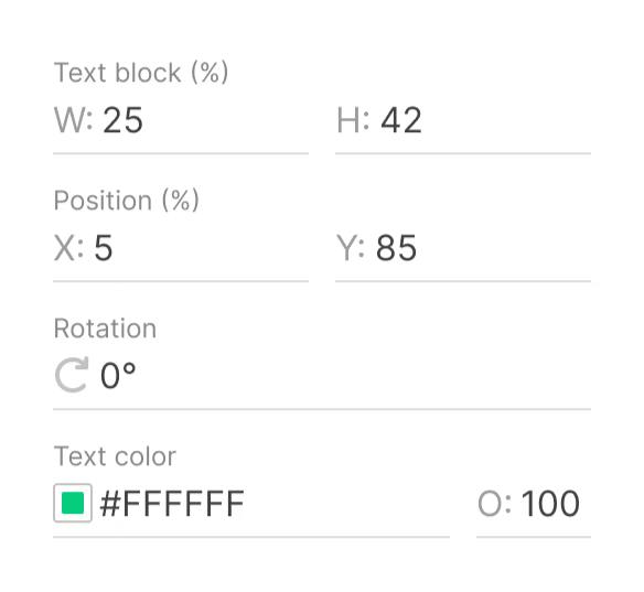 Text area, position, rotation and color