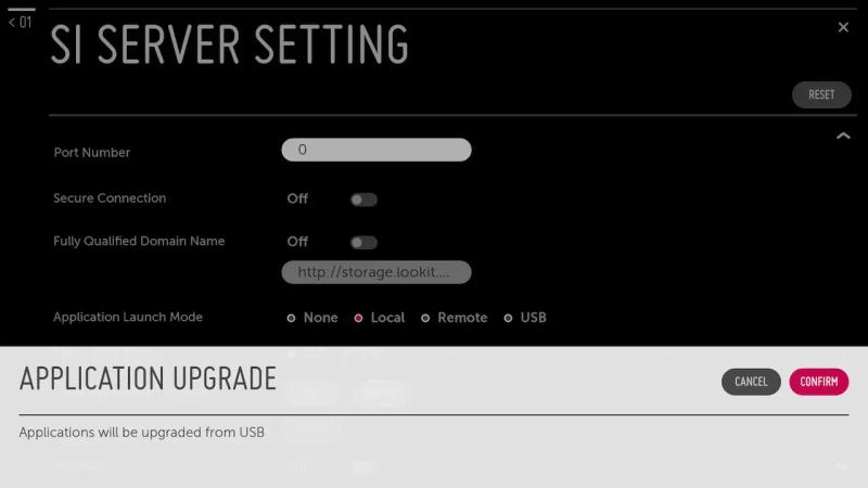 SI server setting webOS confirmation