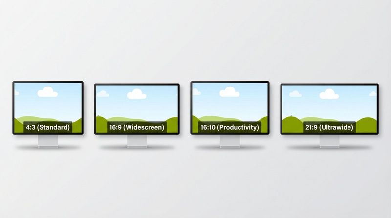 Comparison of common display aspect ratios showing stylized screens with landscape images to illustrate shape differences.