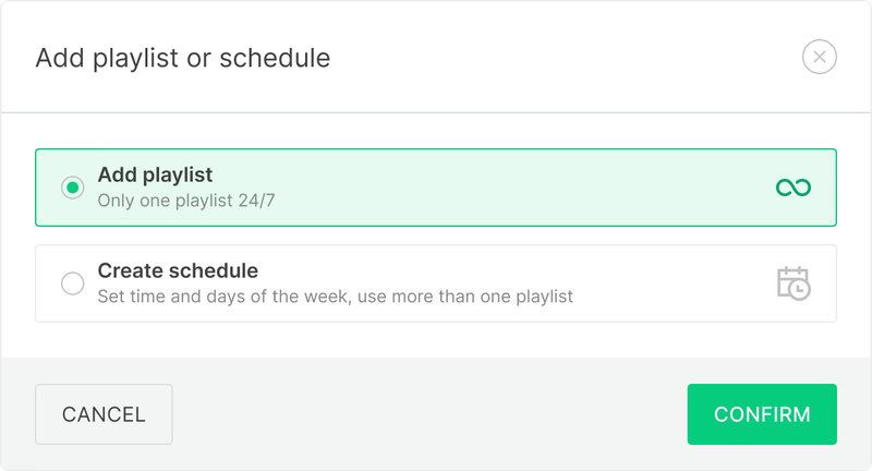 Add playlist to screen dialog