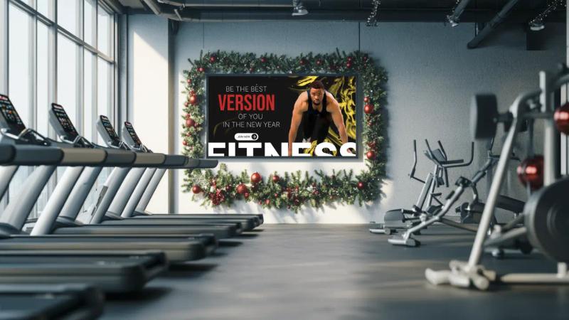 Festive digital signage content in gym