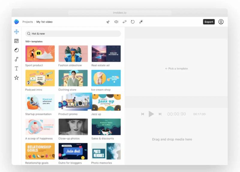 Invideo software screenshot of the service