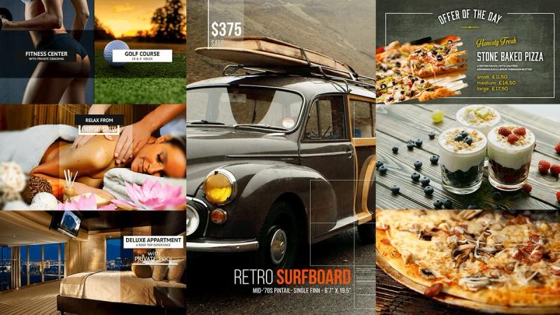 Digital signage content colage