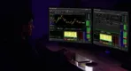 Trader working on dual monitors with the SageTrader Pro platform