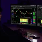 Trader working on dual monitors with the SageTrader Pro platform