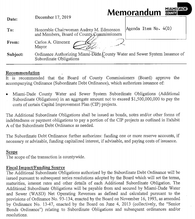 Miami-Dade Water and Sewer to $1.5 Billion in Bonds to Fund First Phase of CIP