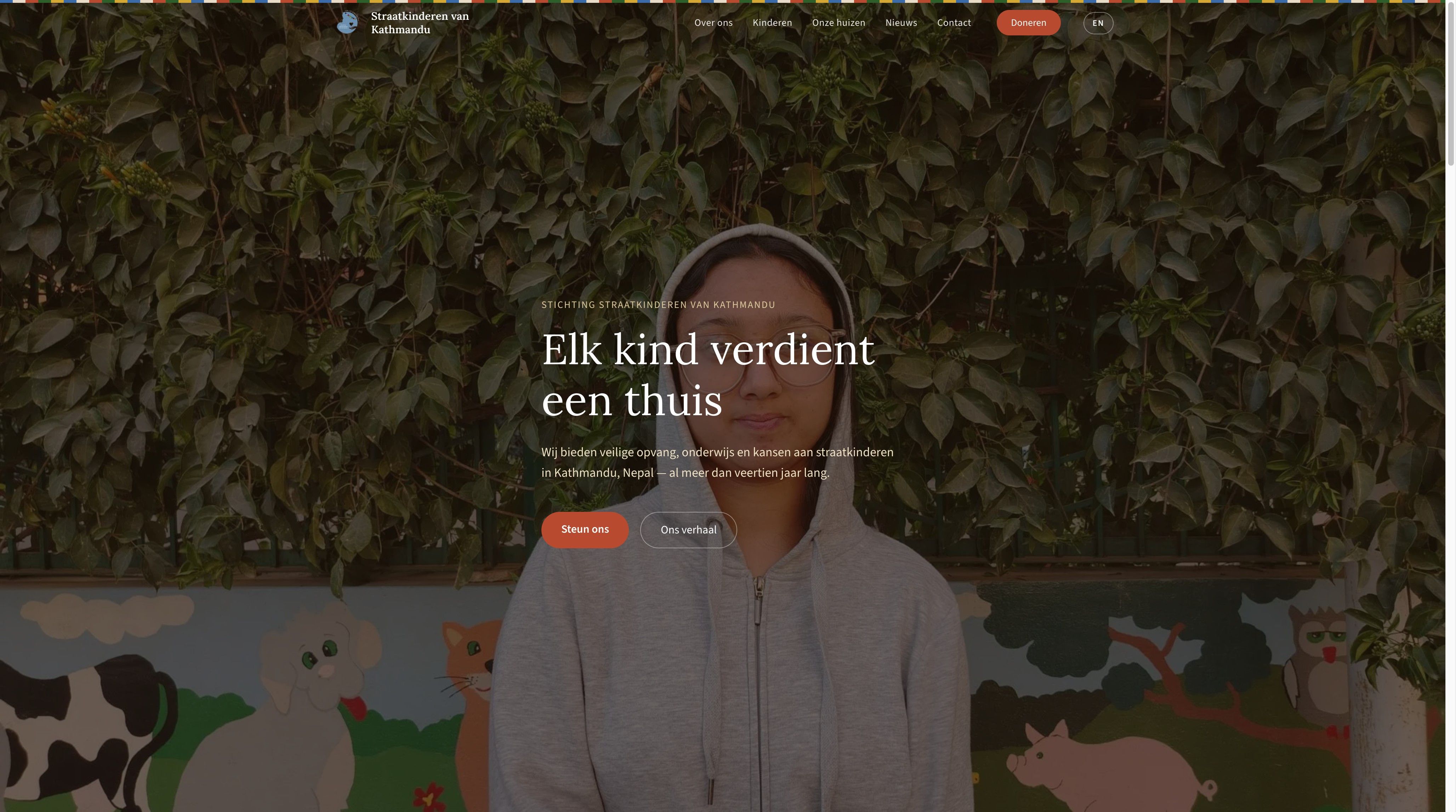 Homepage – hero sectie met doneerknop