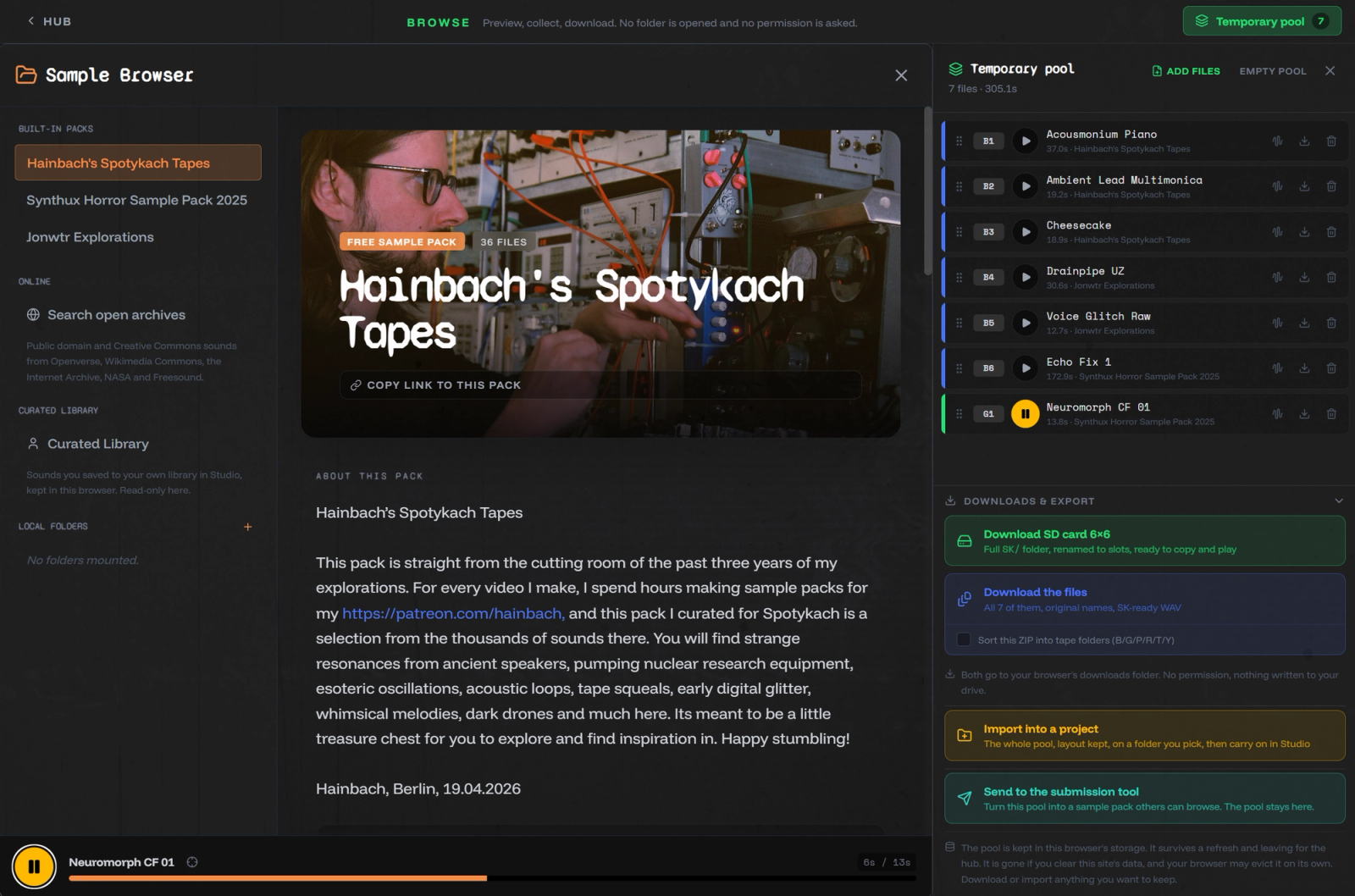 screenshot Browse Samples with the pool open