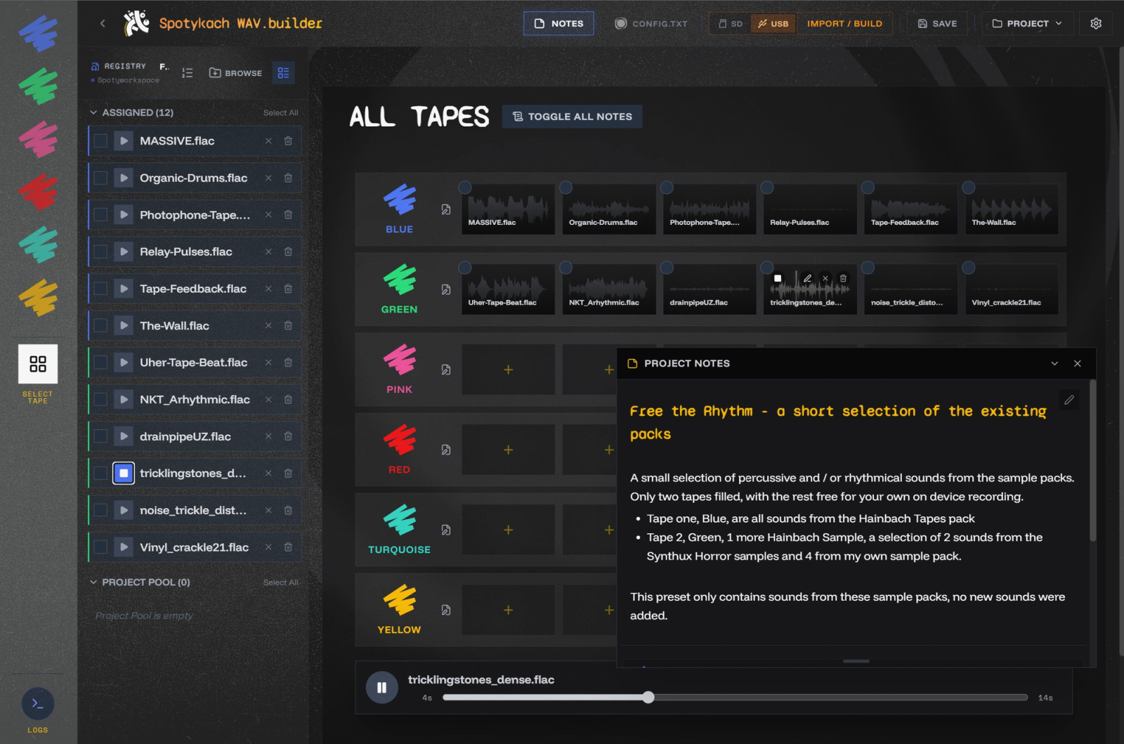 Screenshot A Studio project with tapes and the notes editor