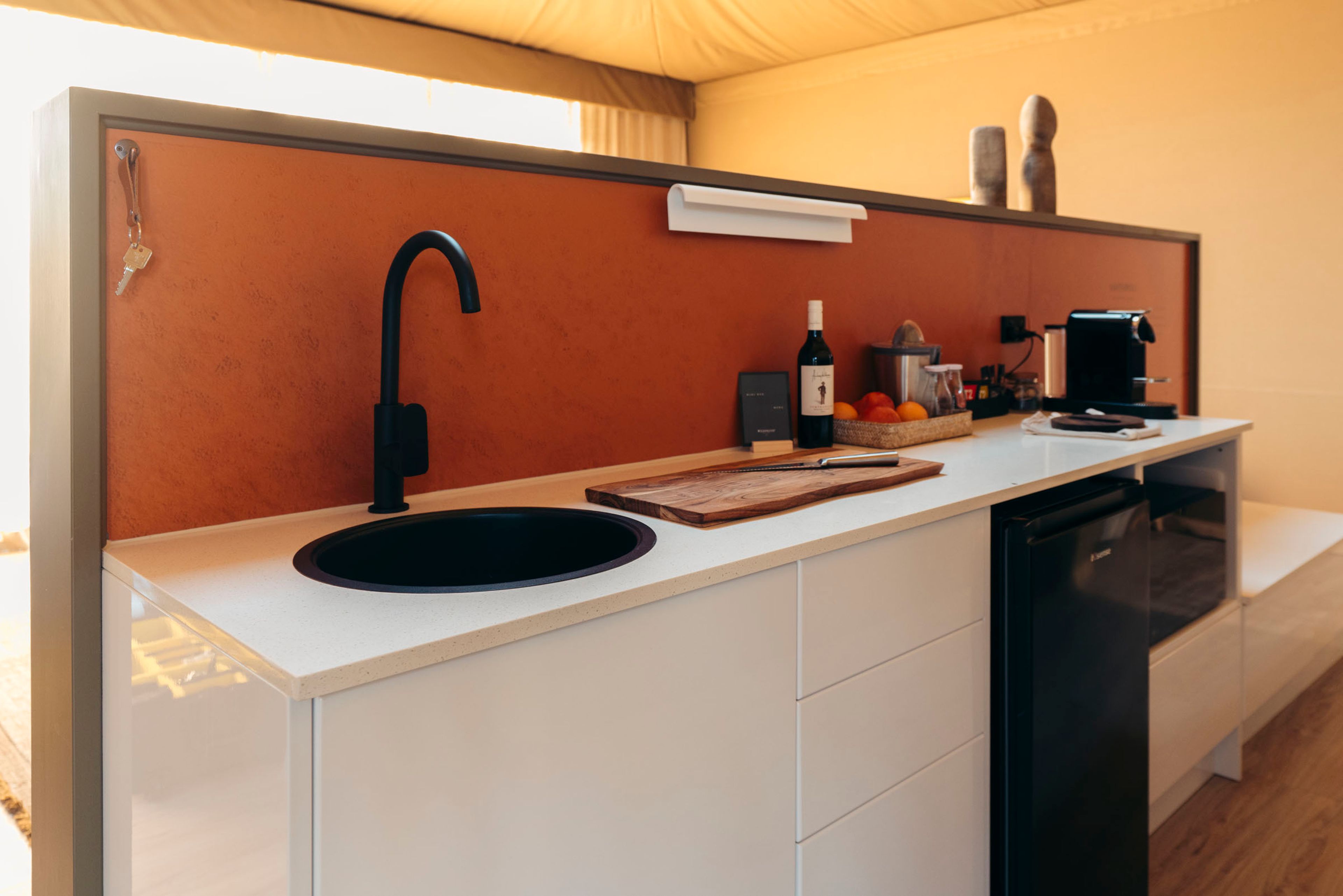 Wilderluxe Lake Keepit - kitchenette in the star tents