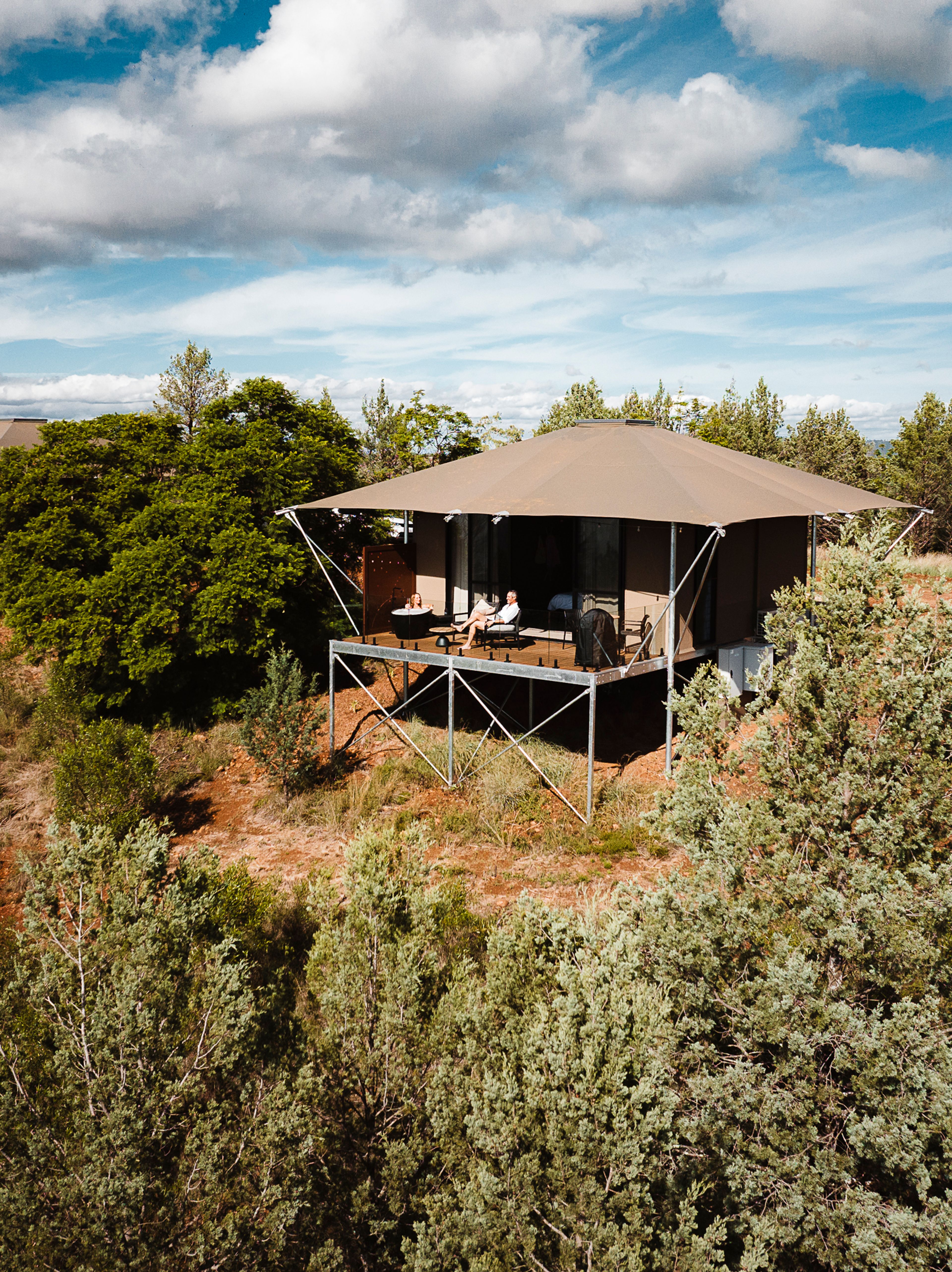 Wilderluxe Lake Keepit - aerial view of the tents