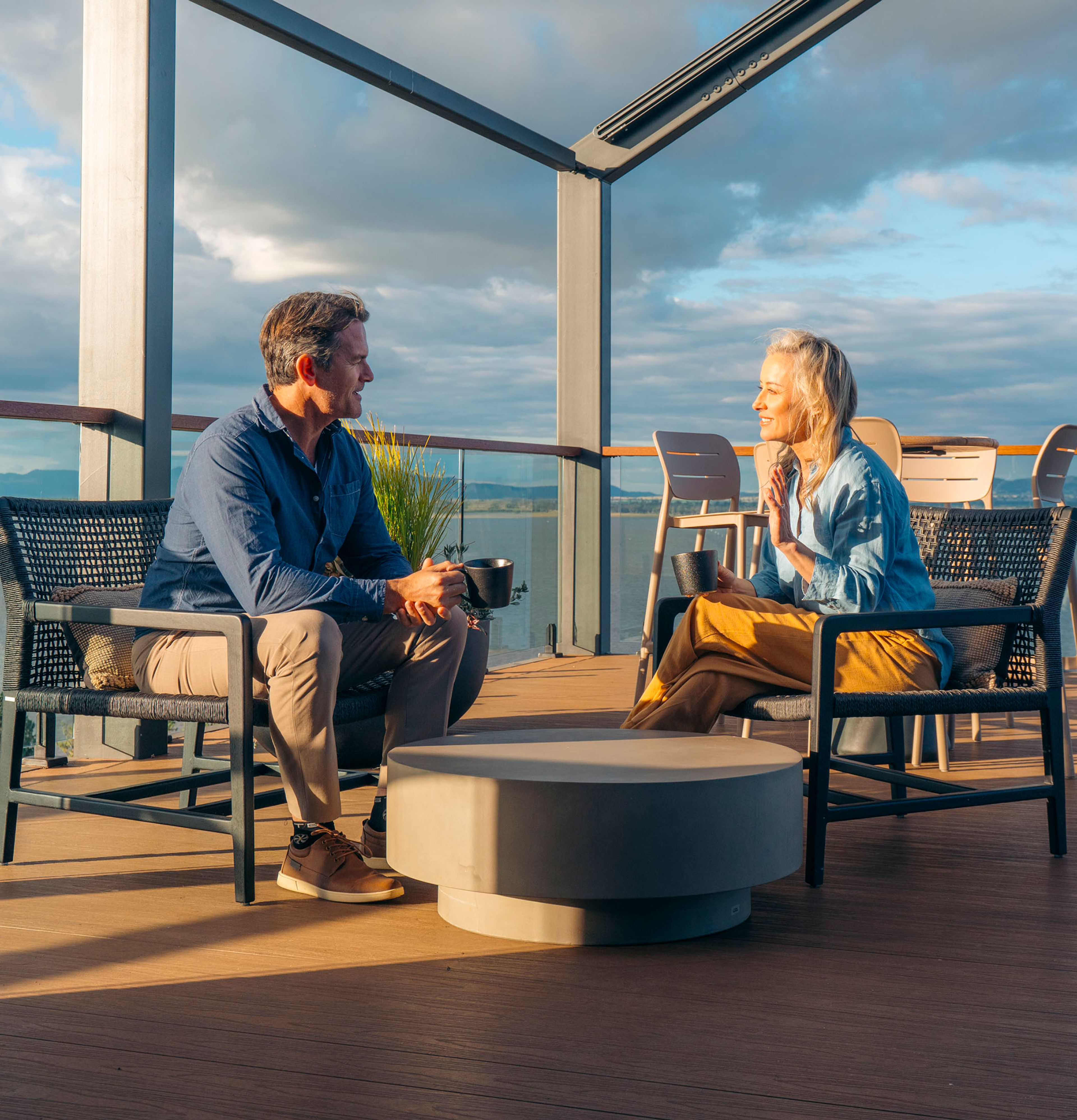 Wilderluxe chatting on the deck of the Gilay Lounge