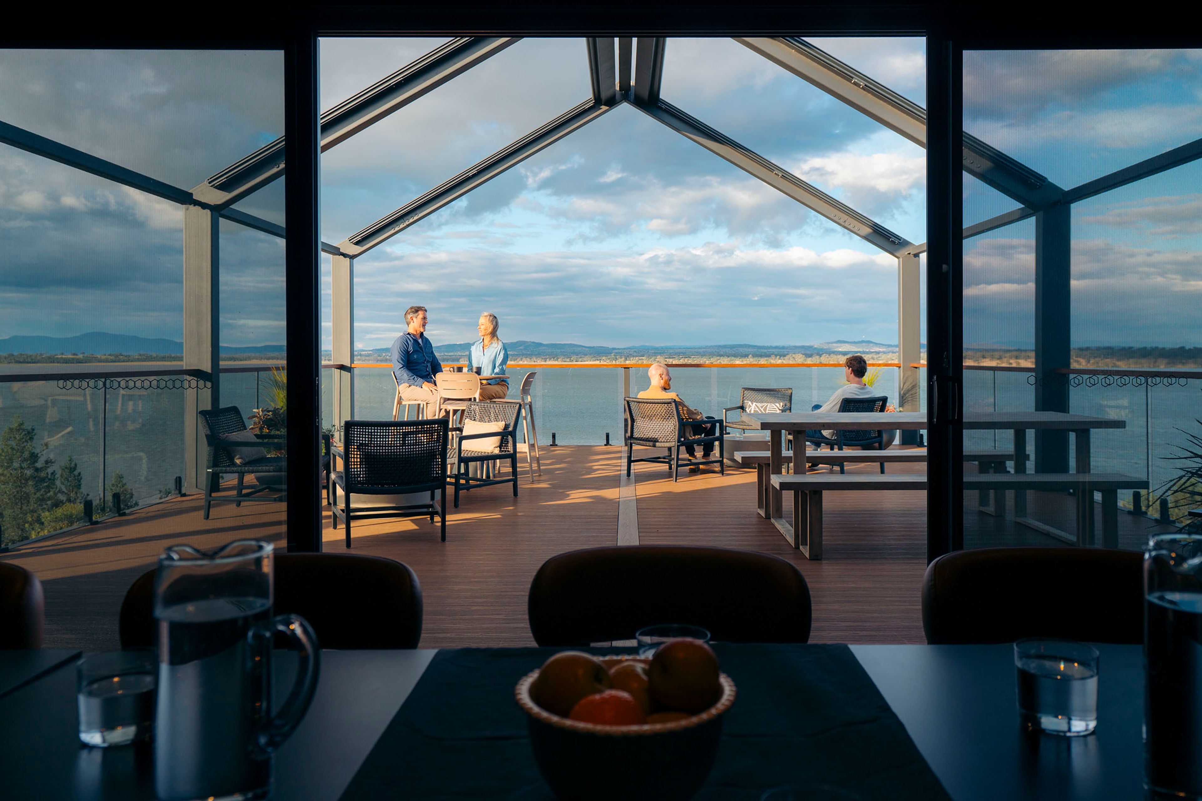 Wilderluxe Lake Keepit - Gilay Lounge - interior to exterior