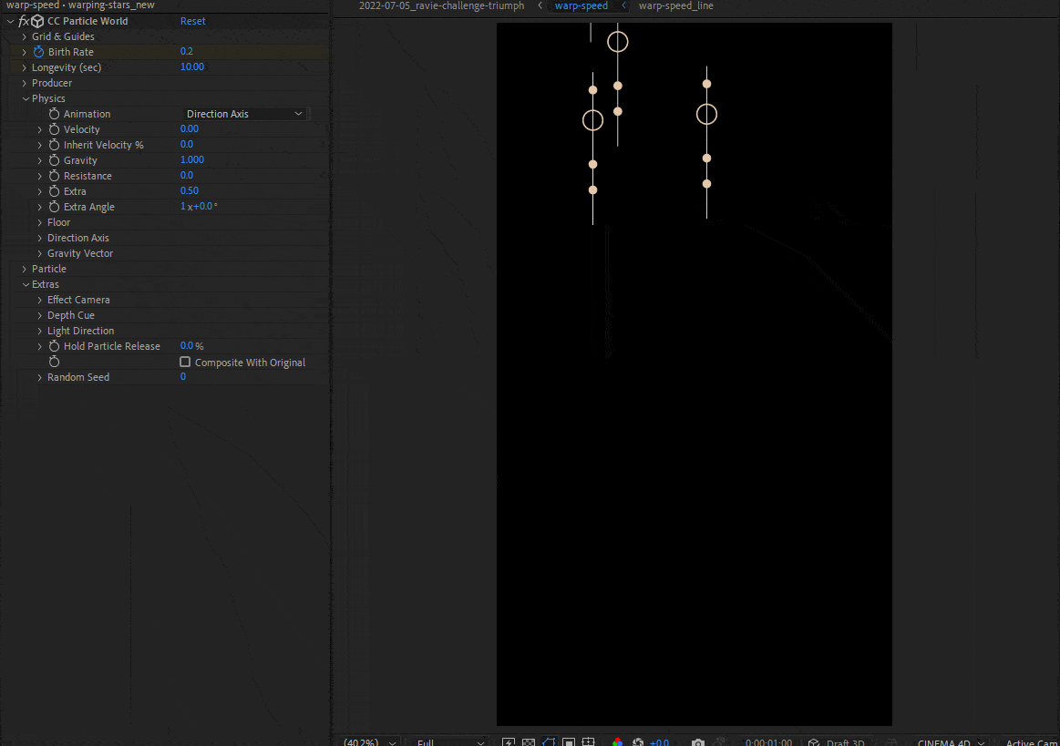 GIF of warp speed line CC Particle World system
