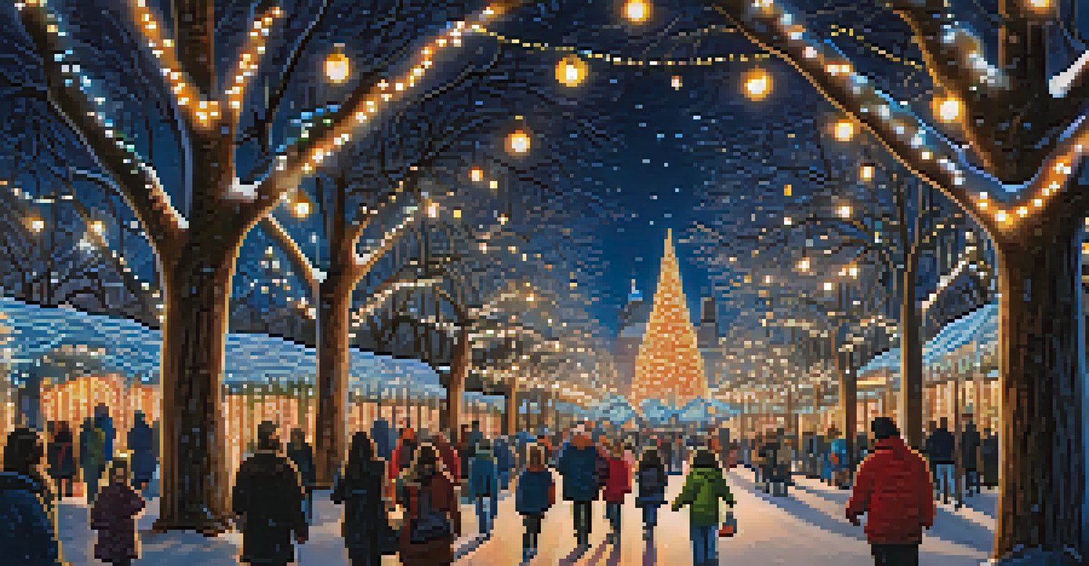 Illuminated pathways at the Luminations Festival featuring twinkling lights and families enjoying the holiday atmosphere.