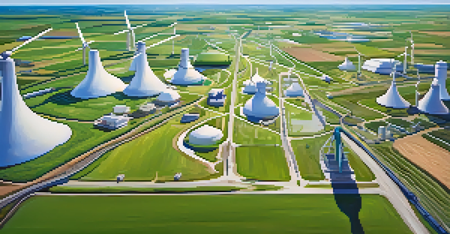 Aerial view of Texas showing agriculture, wind turbines, and industrial areas.