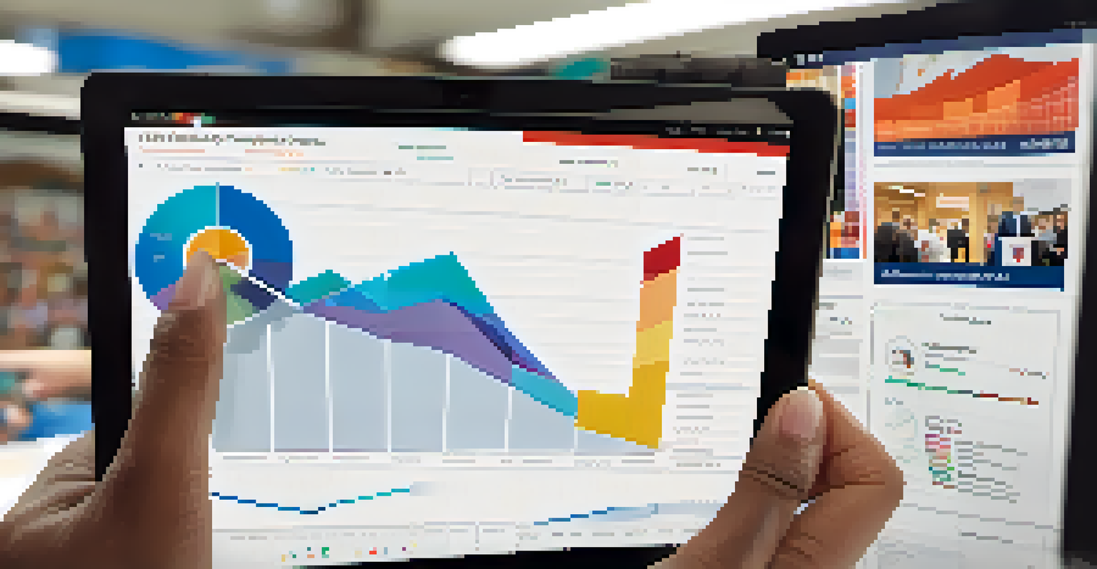 A digital tablet showing data analytics for a political campaign in Texas, set in a busy campaign office.