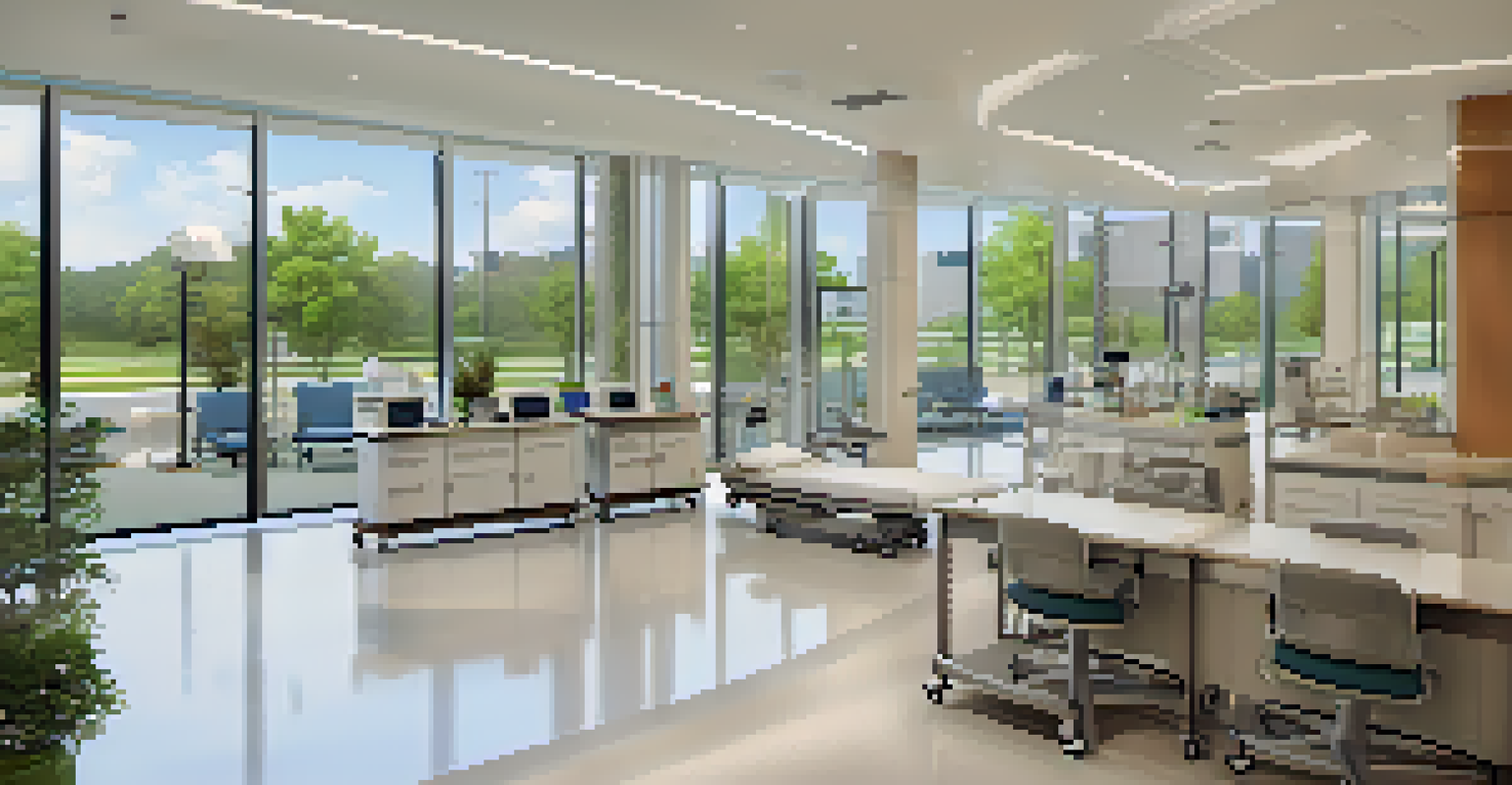 A modern healthcare facility in Houston, Texas, showing healthcare professionals and patients.